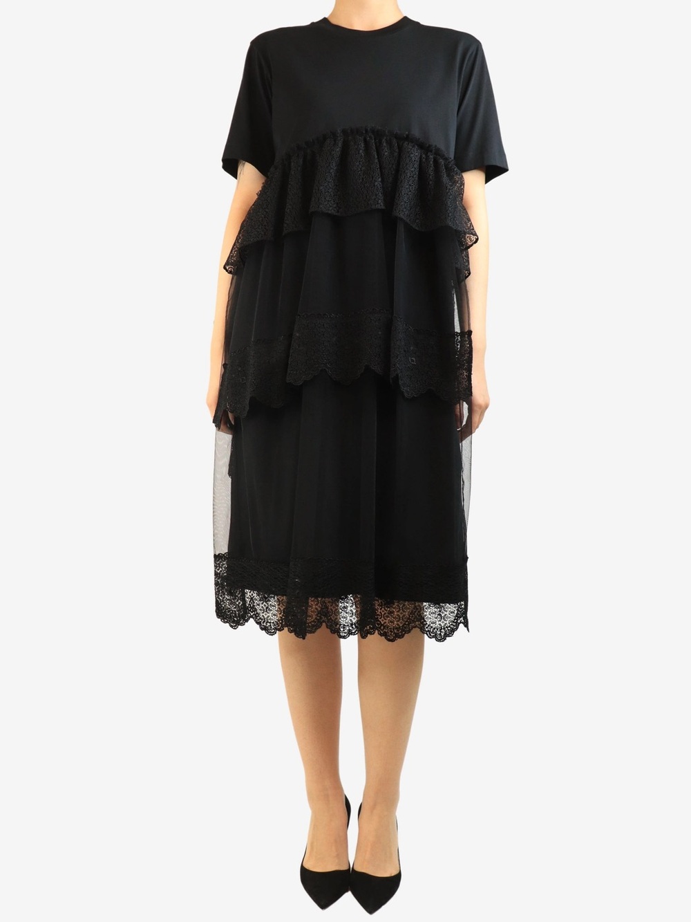 Simone Rocha short sleeve t-shirt dress with tiered overlay S lace ruffle tulle